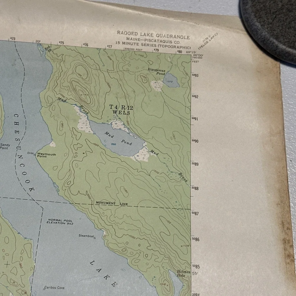 USGS PUBLIC UTILITIES COMM 1954 Ragged Lake, ME Quadrangle Piscataquis 1:625 MAP